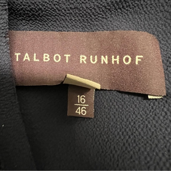 Talbot Runhof Navy Lace V-Neck High Low Short Sleeves Blouse Top Back Zip Vtg L - Picture 8 of 16